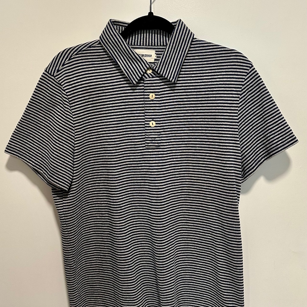 Taylor Stitch: The Heavy Bag Polo in Navy & Ash Stripe (M, 40)